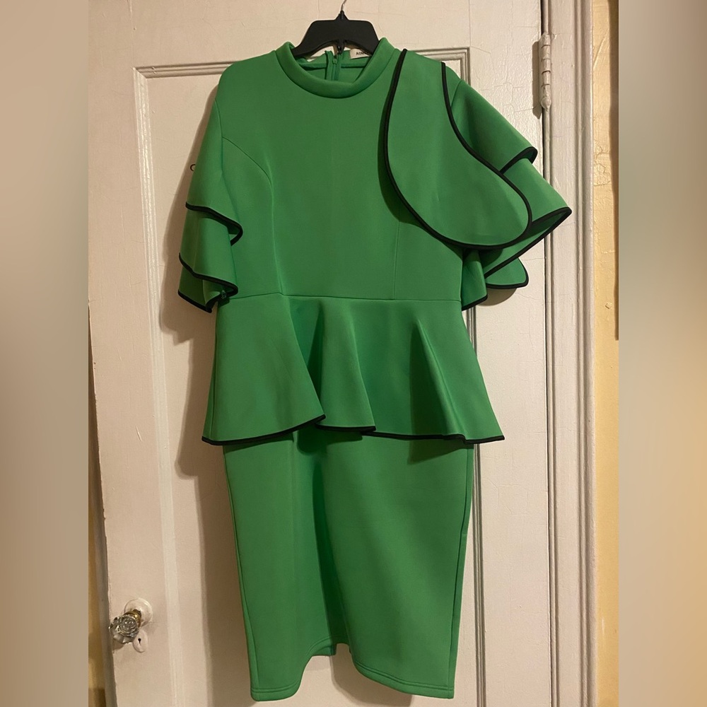 Fancy green and black dress spandex material a little damage under the flap